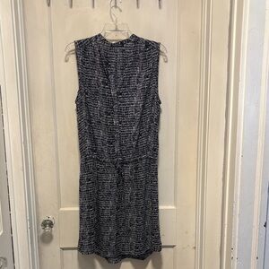 Hilary Radley Sleeveless Navy Blue and White Dress With String Tie Waist Medium